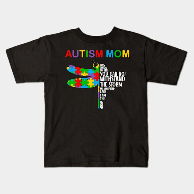 Autism Mom Puzzle Piece dragonfly Autism Awareness Gift for Birthday, Mother's Day, Thanksgiving, Christmas Kids T-Shirt by skstring